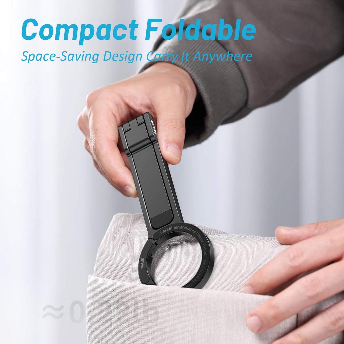 Portable Folding Phone Holder with Carabiner Travel Magnetic Selfie Stick Holder - EGBull