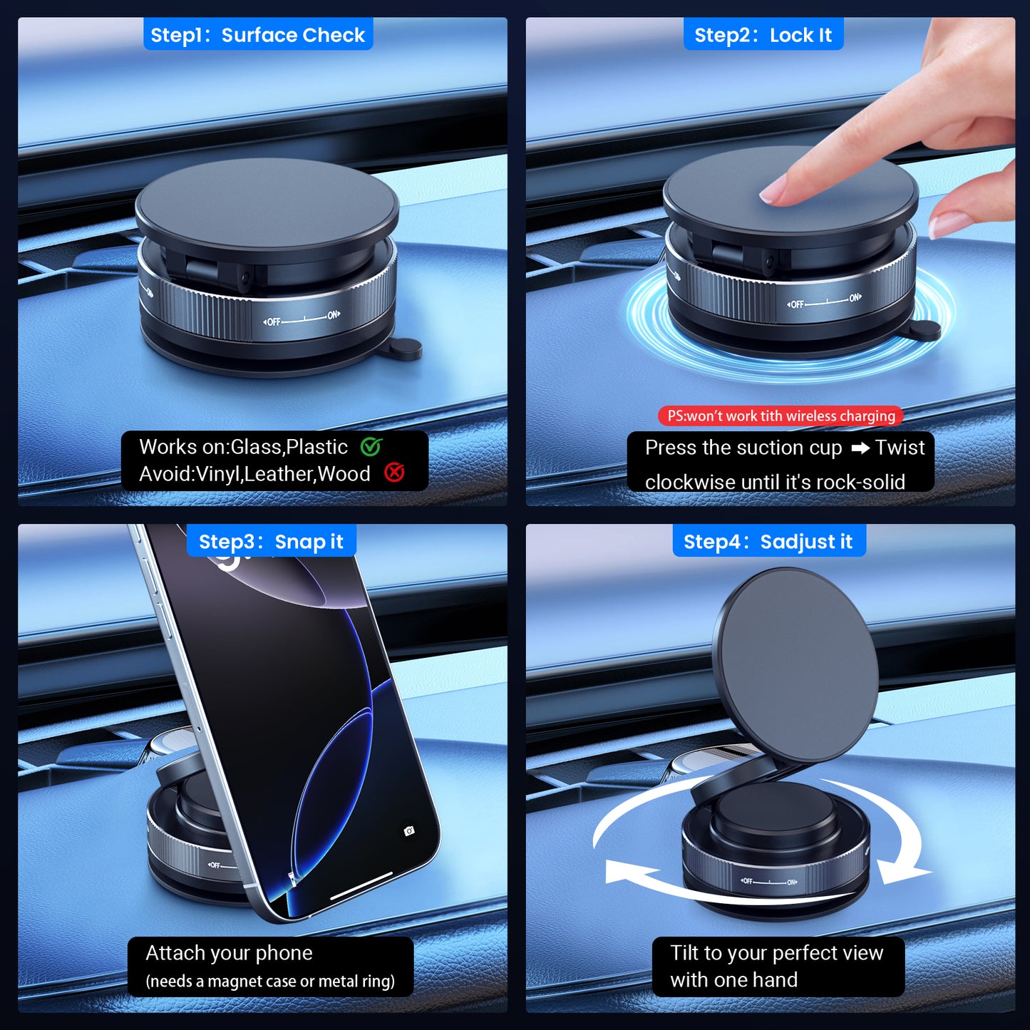 Magnetic Multi - angle Rotating Wall Vacuum Adsorption Suction Phone Holder - EGBull