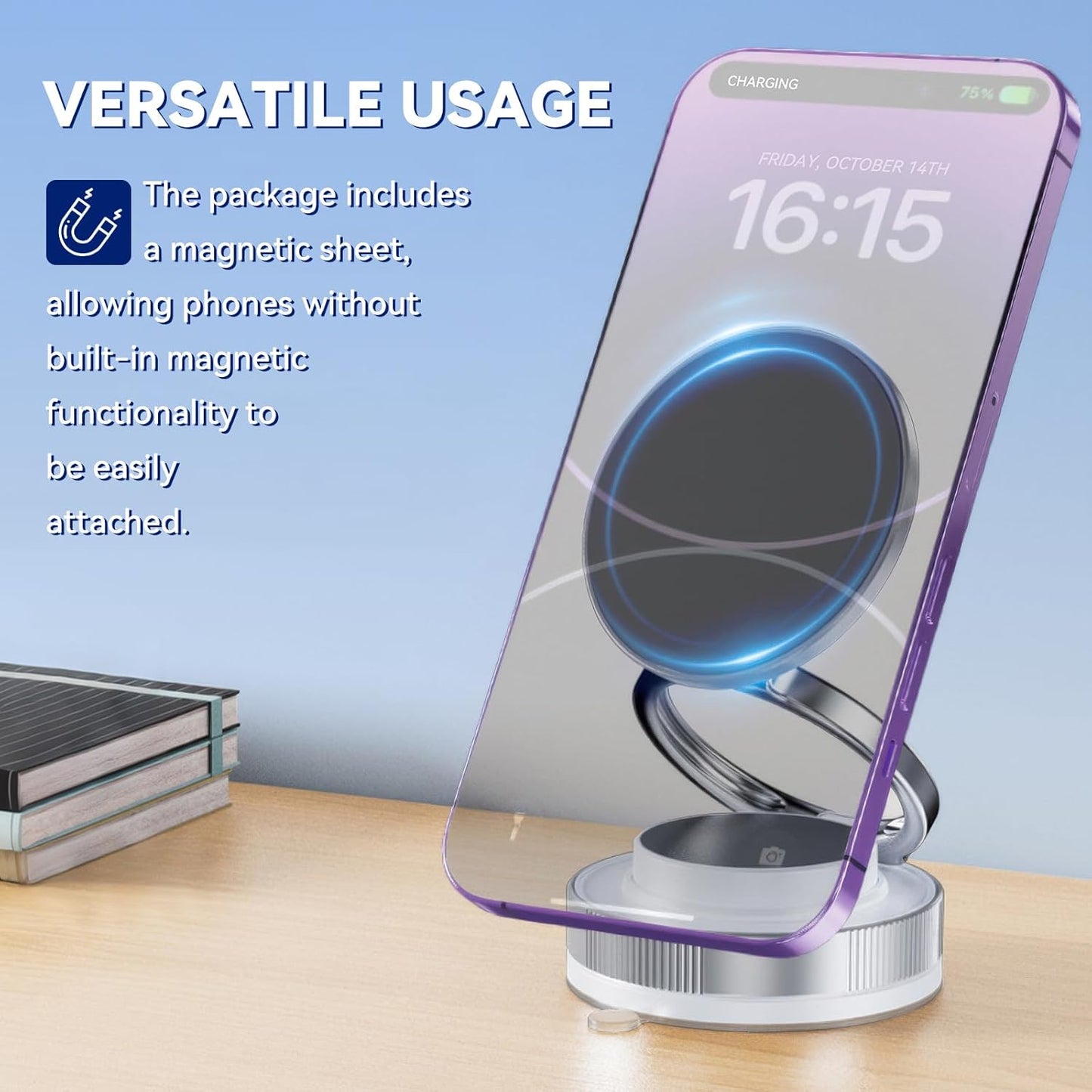 Vacuum Magnetic Phone Stand Compatible, 360° Foldable Multi - Angle Adjustable Mount for Car, Bathroom, and All Smartphones - EG Bull