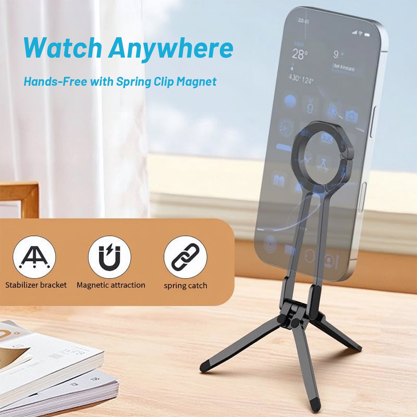 Portable Folding Phone Holder with Carabiner Travel Magnetic Selfie Stick Holder - EGBull