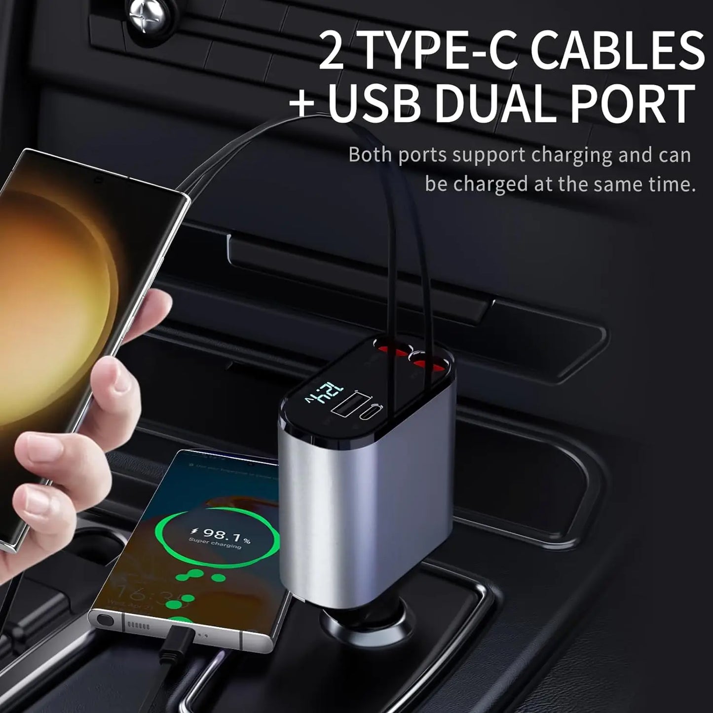 120W Retractable 4 - in - 1 USB - C Car Charger – PD Fast Charge - EGBull