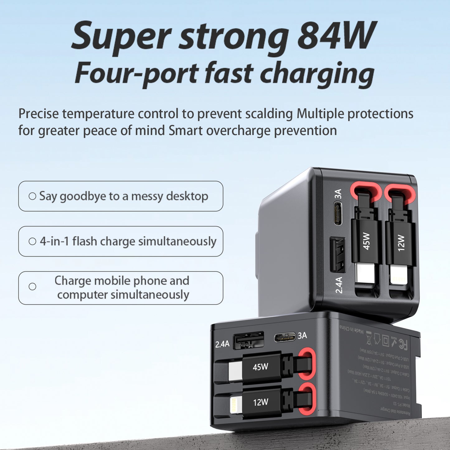 4 in 1 Retractable Wall Charger Fast Charging Foldable Block - EGBull