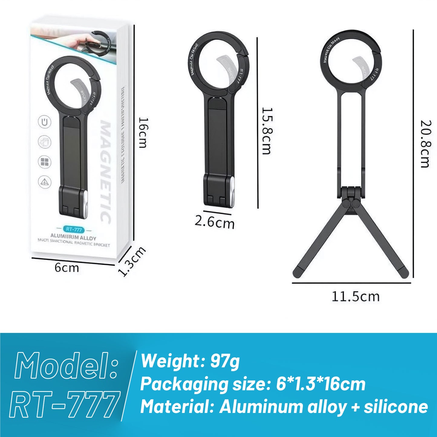 Portable Folding Phone Holder with Carabiner Travel Magnetic Selfie Stick Holder - EGBull