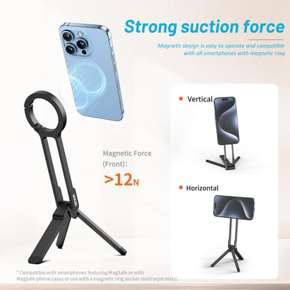 Portable Folding Phone Holder with Carabiner Travel Magnetic Selfie Stick Holder - EGBull