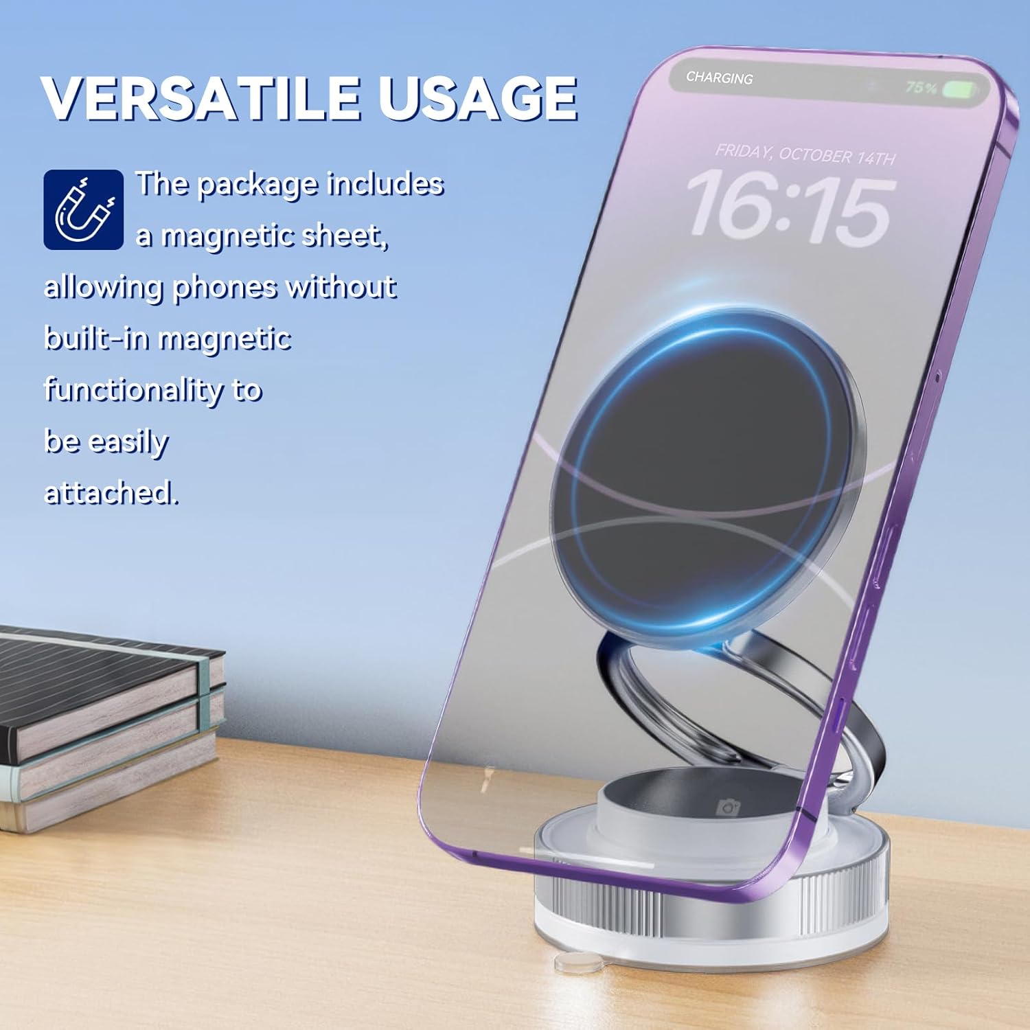 Vacuum Magnetic Phone Stand Compatible, 360° Foldable Multi - Angle Adjustable Mount for Car, Bathroom, and All Smartphones - EG Bull