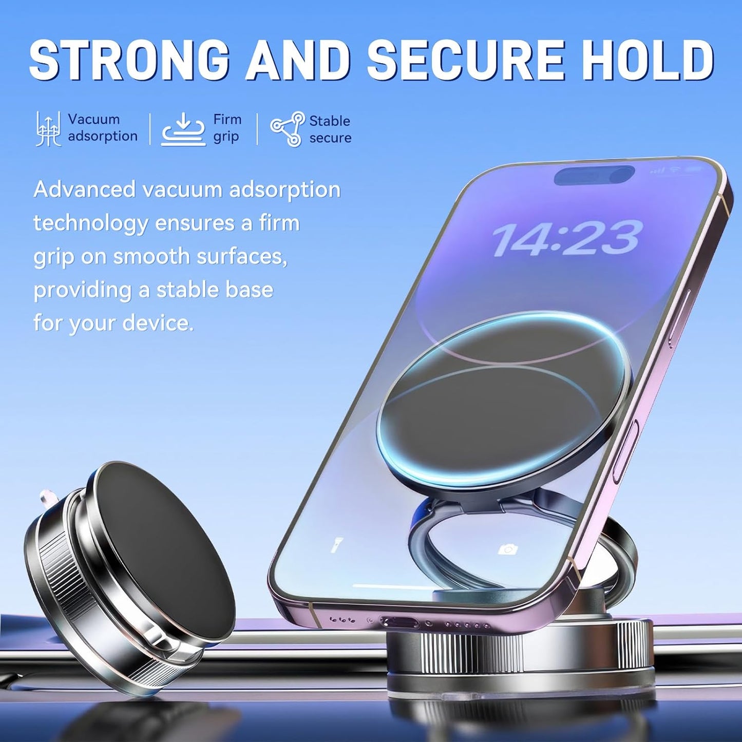 Vacuum Magnetic Phone Stand Compatible, 360° Foldable Multi - Angle Adjustable Mount for Car, Bathroom, and All Smartphones - EG Bull