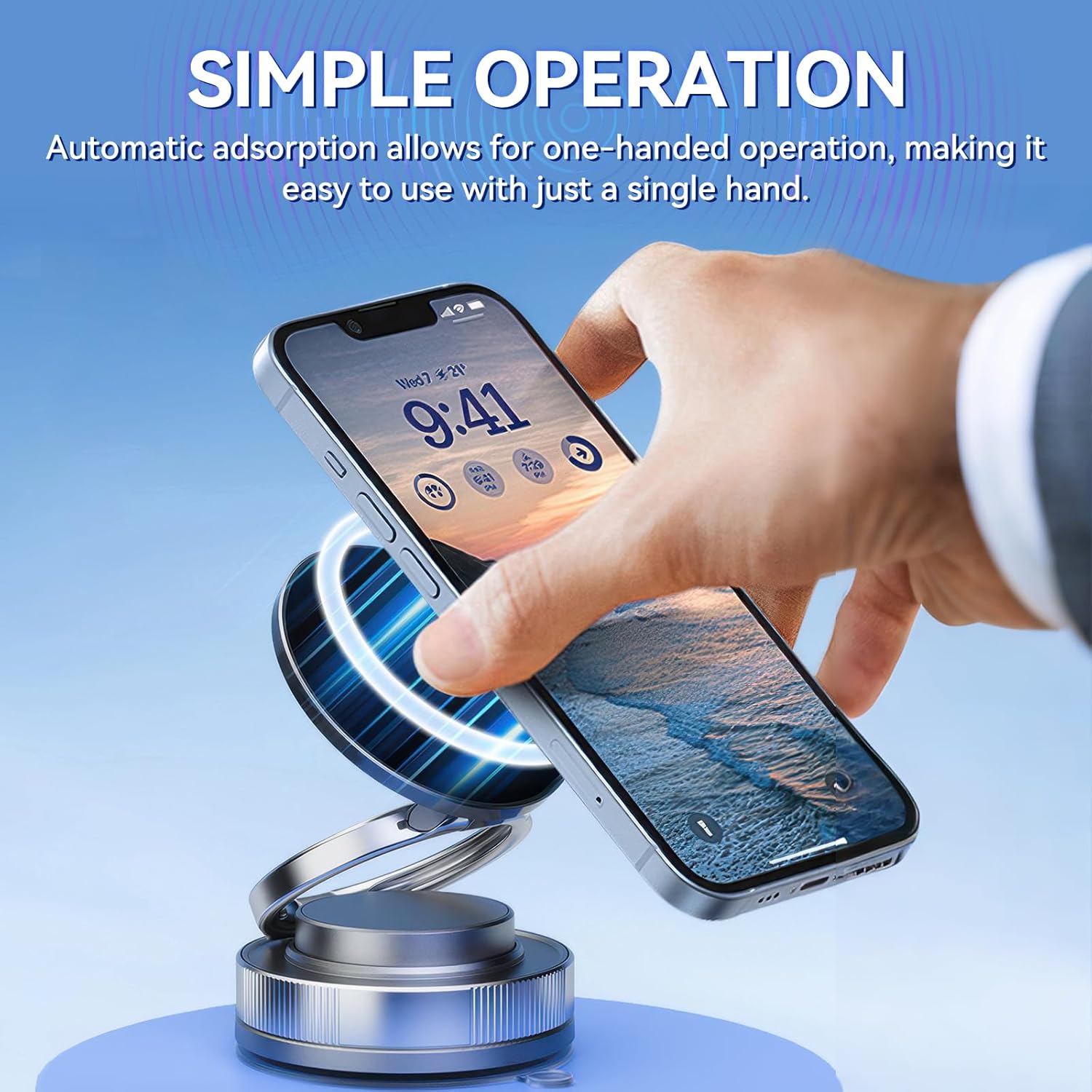 Vacuum Magnetic Phone Stand Compatible, 360° Foldable Multi - Angle Adjustable Mount for Car, Bathroom, and All Smartphones - EG Bull