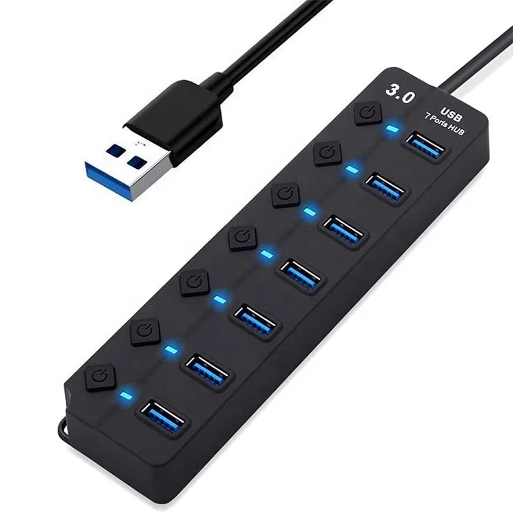 Portable 7 - Port USB - 3.0 Hub with LED Switch – 5 Gbps High - Speed - EGBull