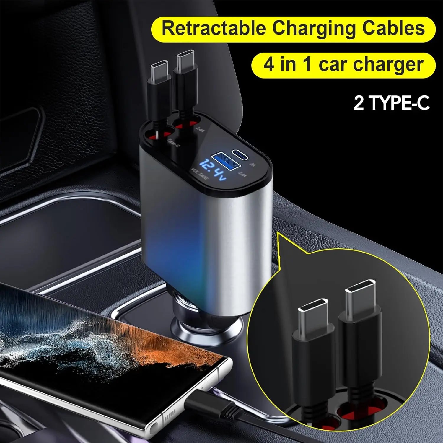 120W Retractable 4 - in - 1 USB - C Car Charger – PD Fast Charge - EGBull