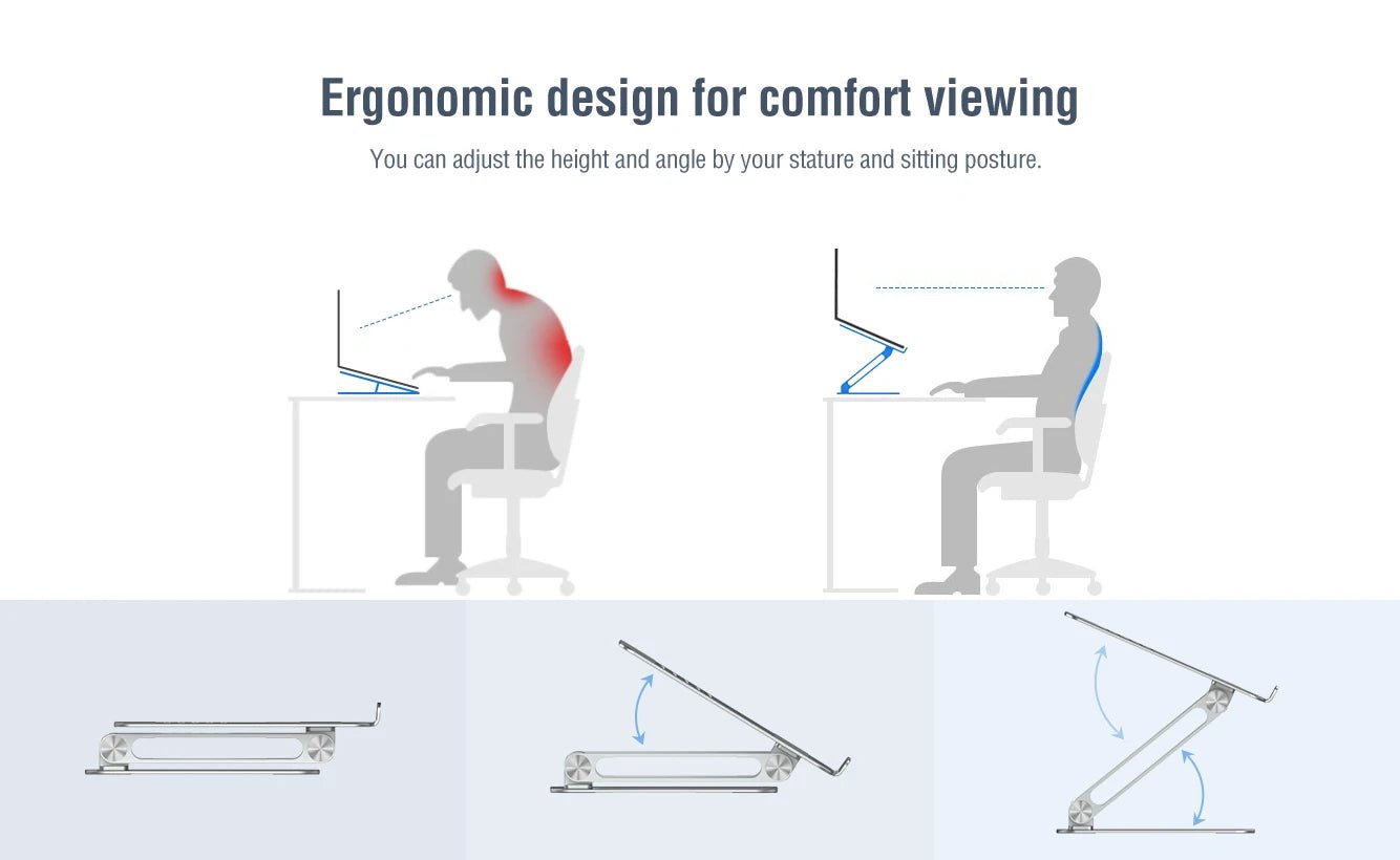 Ergonomic Laptop Stand Foldable & Portable Adjustable Angle & Height Desktop Riser for All Laptops up to 17 - EGBull