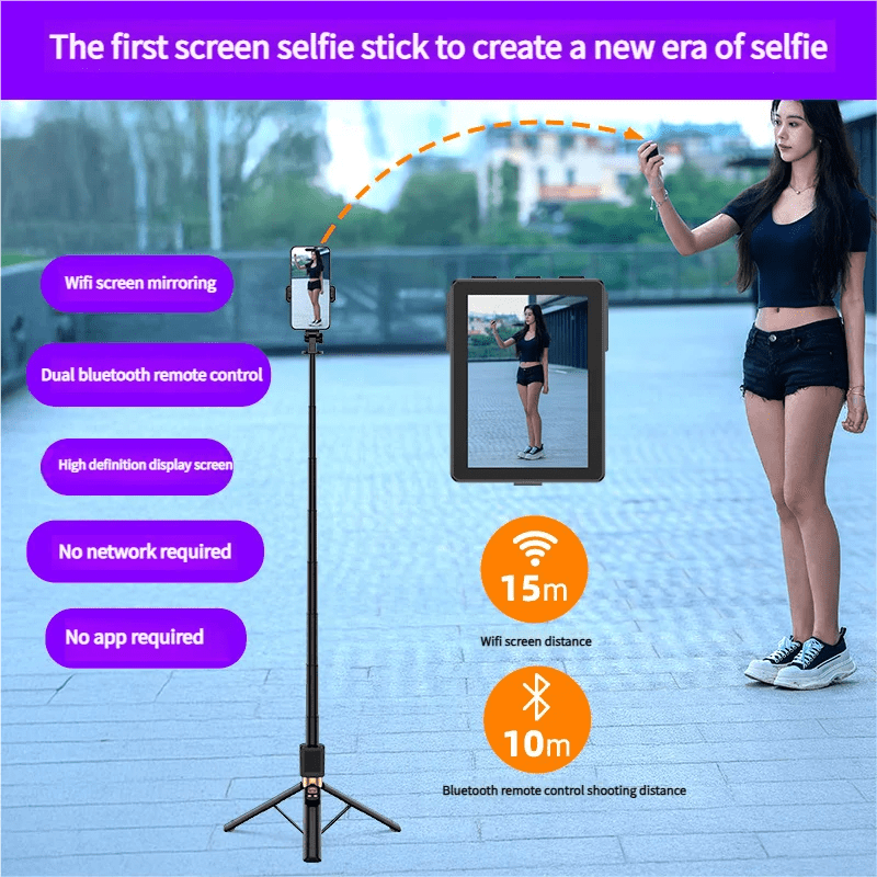 Magnetic Vlog Selfie Stick with Screen–Tripod & Video Surveillance Mobile Holder - EGBull