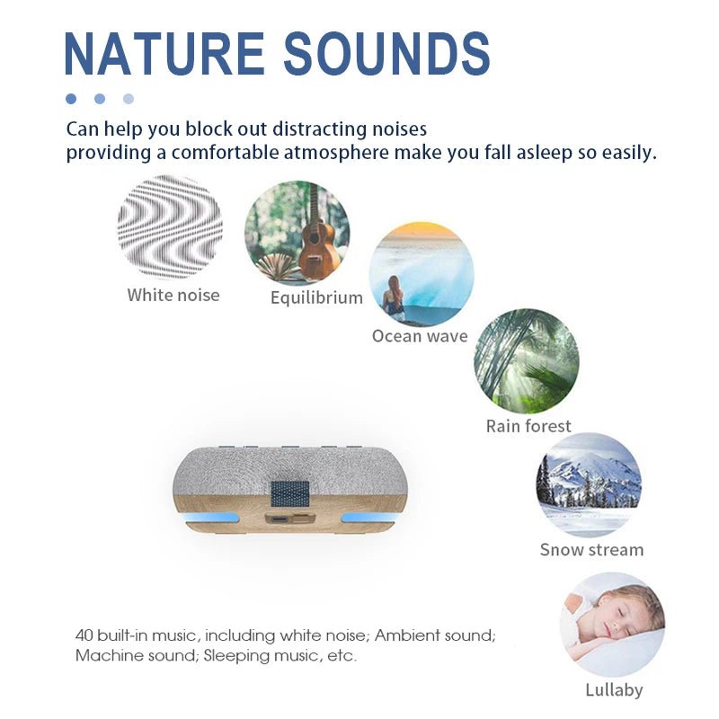 Smart Sleep Speaker with Night Light – 40 White - Noise Sounds & 7 - Color Baby Mode - EGBull