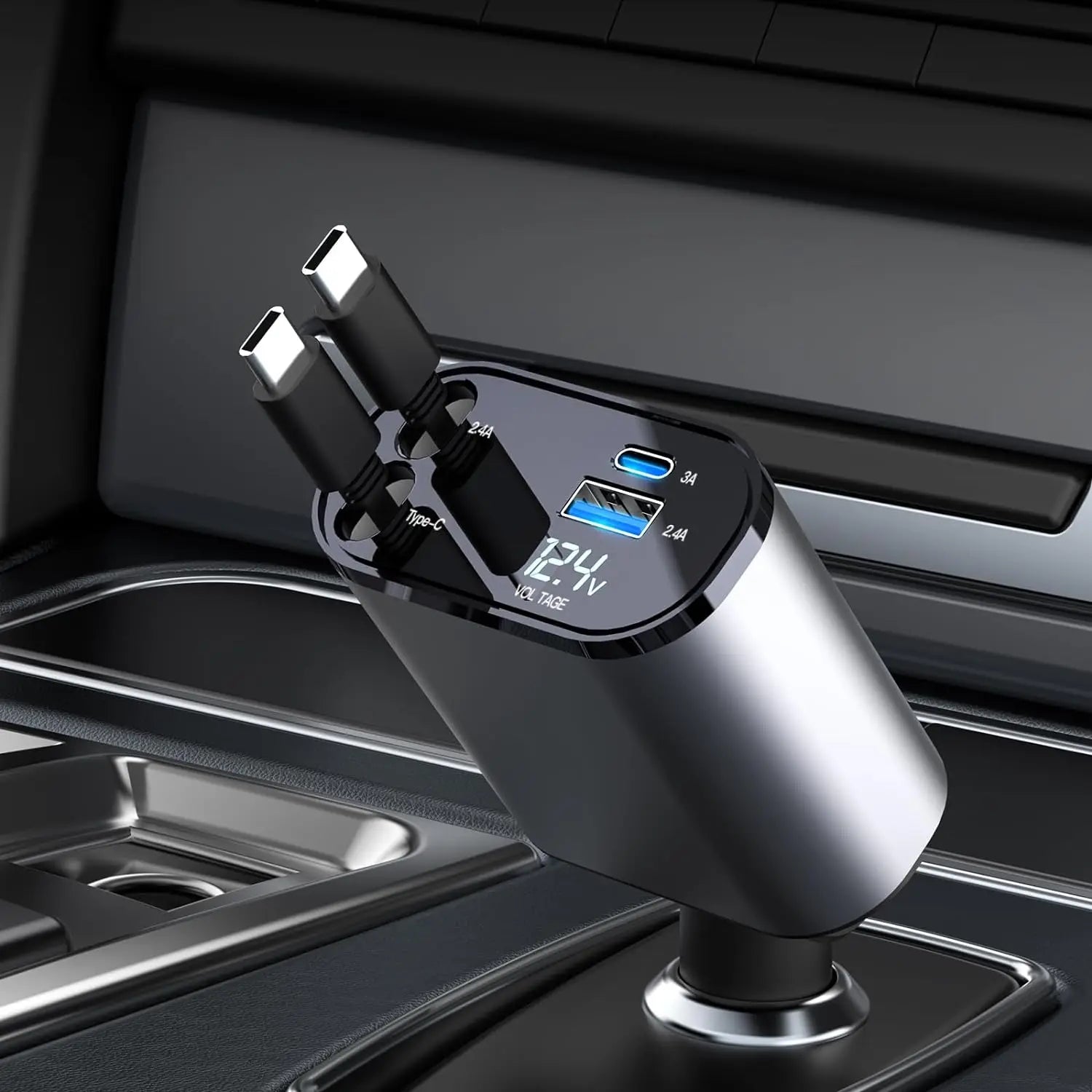 120W Retractable 4 - in - 1 USB - C Car Charger – PD Fast Charge - EGBull