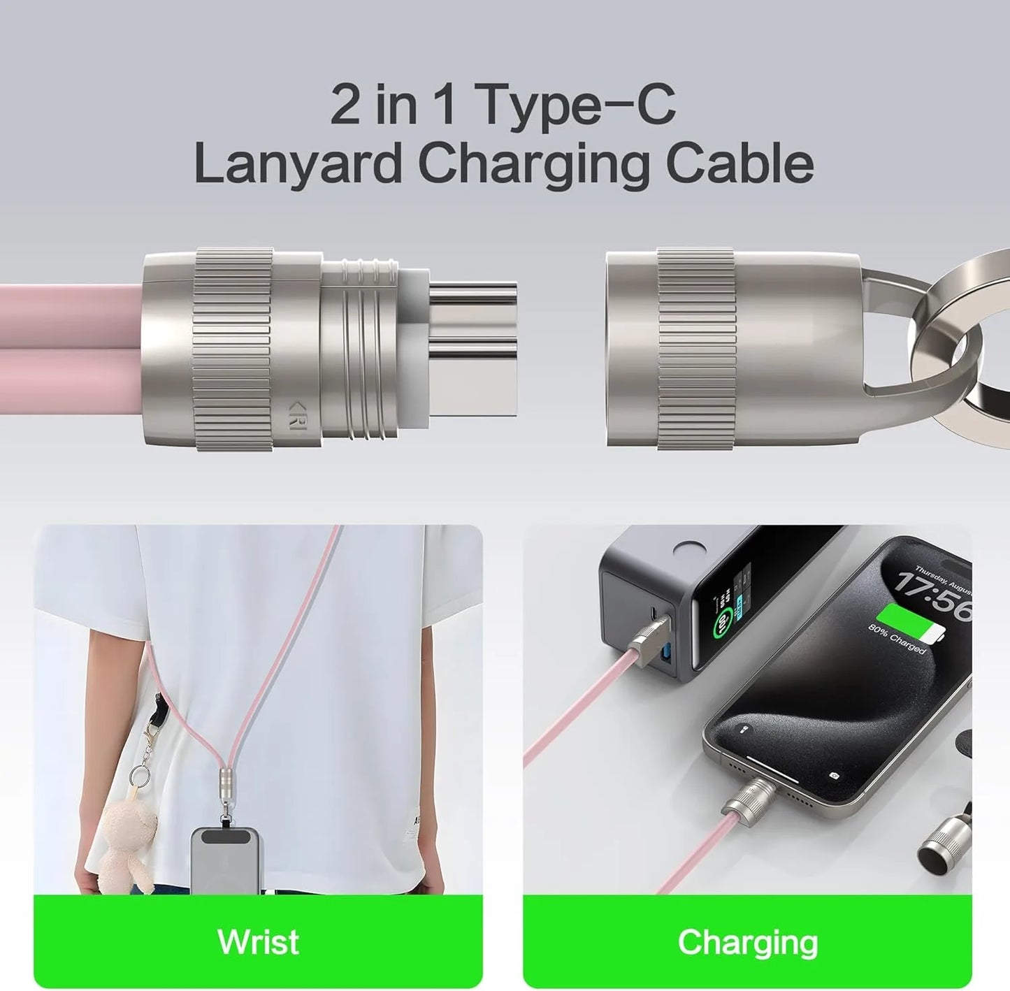 PD 60W Fast - Charging USB - C Cable with Anti - Theft Silicone Lanyard | Data Sync & Security - EGBull
