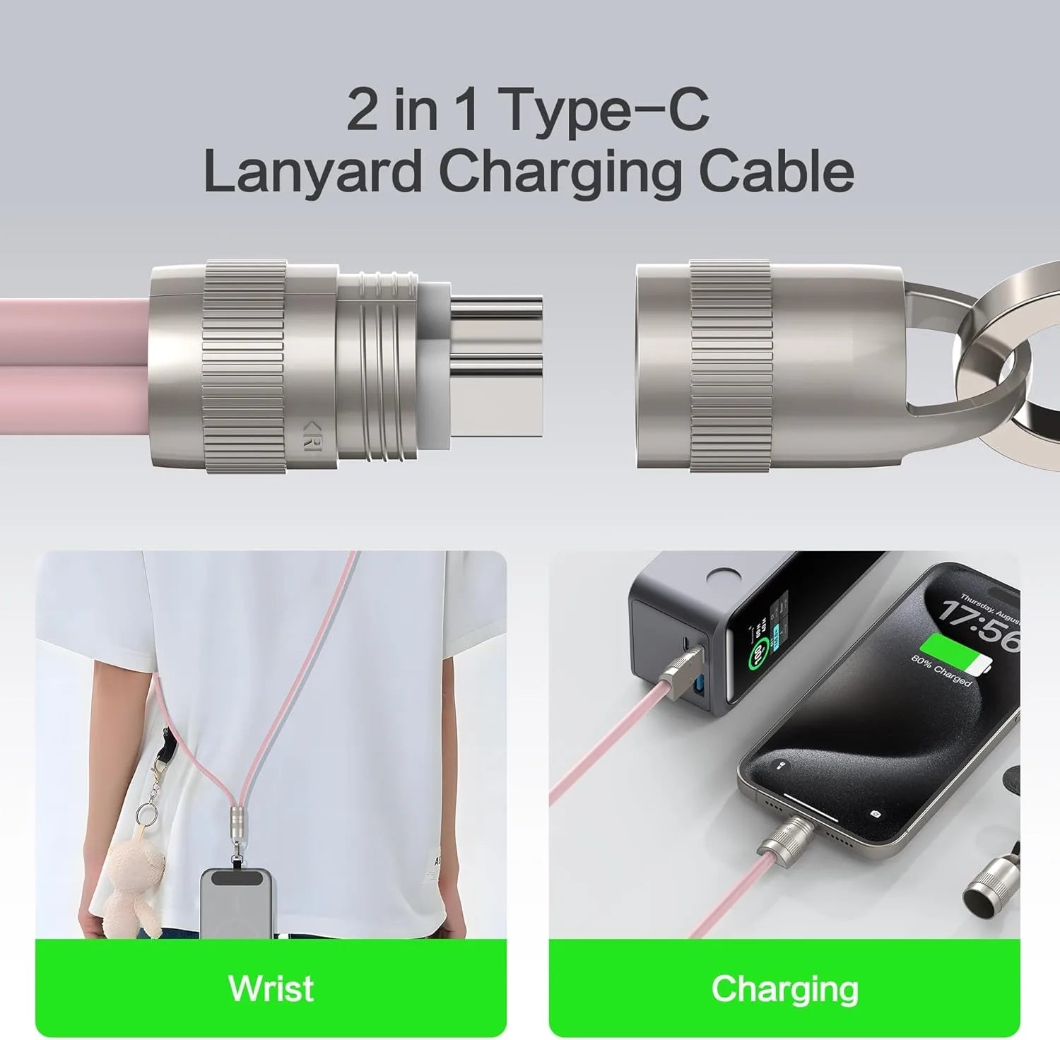 PD 60W Fast - Charging USB - C Cable with Anti - Theft Silicone Lanyard | Data Sync & Security - EGBull