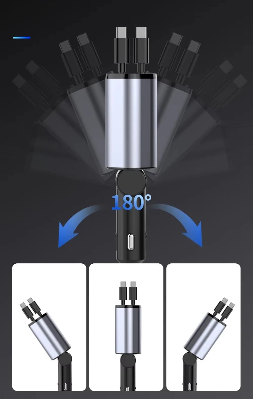 Portable 4 - in - 1 Car Charger – LED Display, Retractable Type - C Cables for iPhone 16 - EGBull