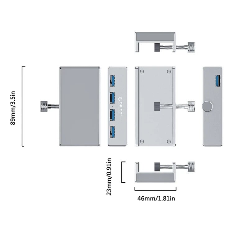 USB 3.0 Clip - On Hub - 4 - Port Aluminum Alloy for Desktop - EGBull