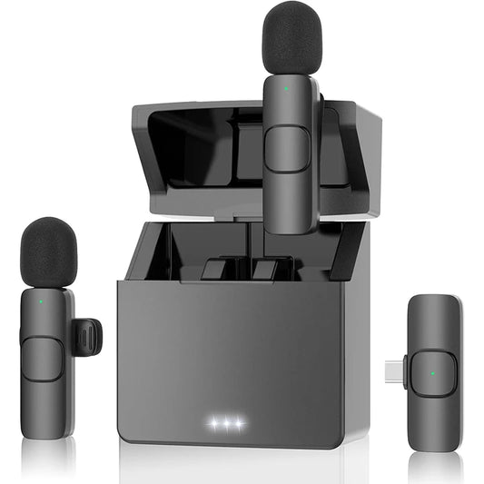 Dual Wireless Lapel Microphones with Charger Box – Professional Lavalier Mic - EGBull