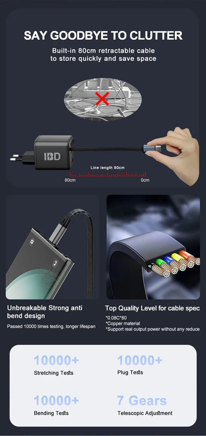 30W PD GaN Fast Charger – Retractable USB - C Travel Wall Adapter - EGBull