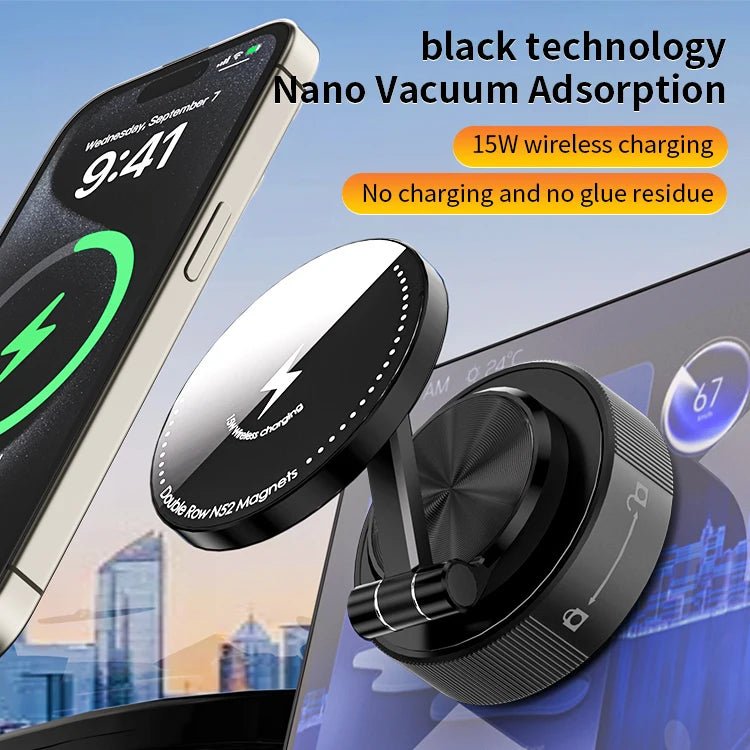 15W Wireless Charging Car Phone Mount - Folding 360° Magnetic Dashboard Holder - EGBull