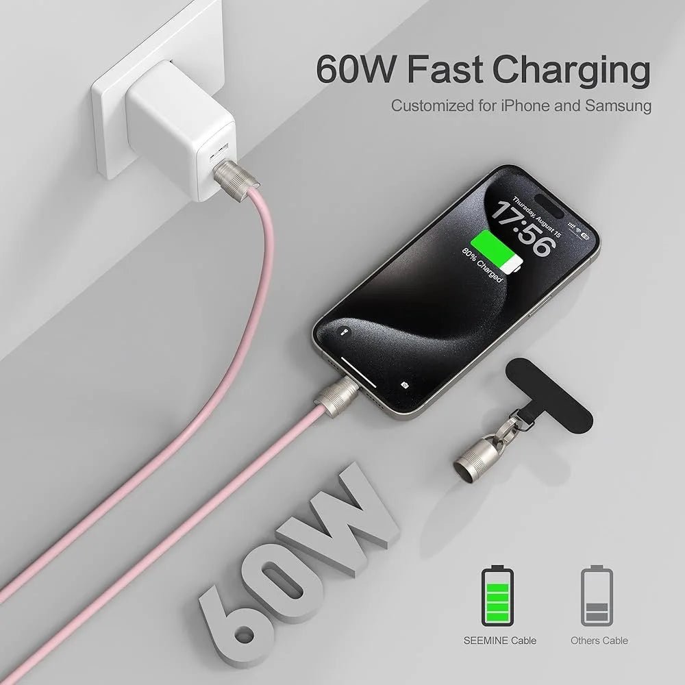 PD 60W Fast - Charging USB - C Cable with Anti - Theft Silicone Lanyard | Data Sync & Security - EGBull