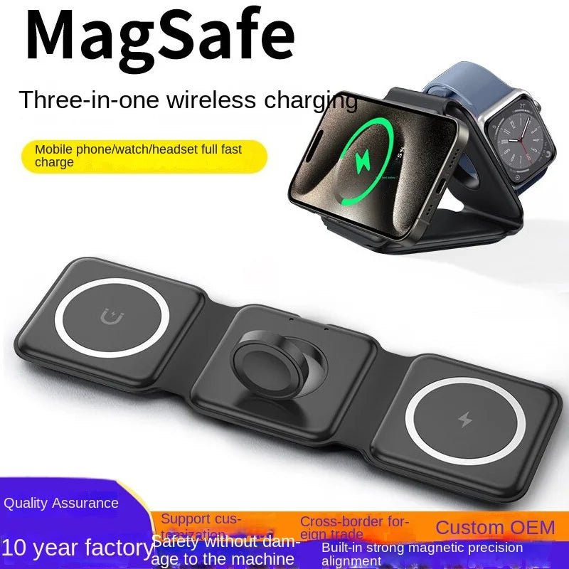 Foldable 3 - in - 1 Magnetic Wireless Charger – 15W Fast Charge QC3.0 - EGBull