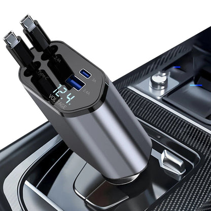 Portable 4 - in - 1 Car Charger – LED Display, Retractable Type - C Cables for iPhone 16 - EGBull