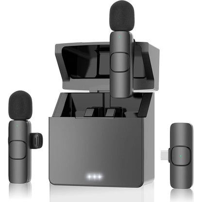Dual Wireless Lapel Microphones with Charger Box – Professional Lavalier Mic - EGBull