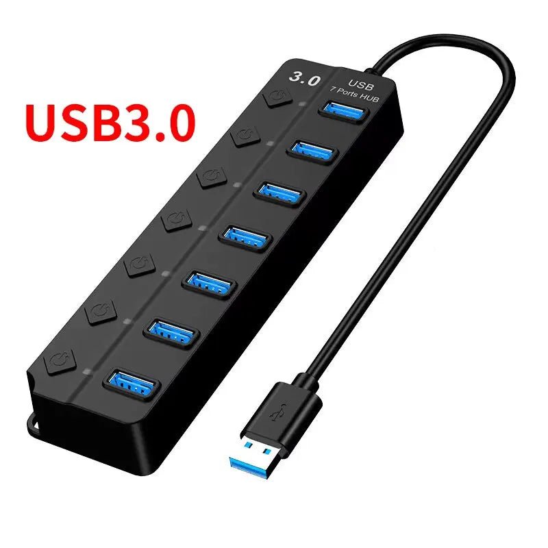 Portable 7 - Port USB - 3.0 Hub with LED Switch – 5 Gbps High - Speed - EGBull