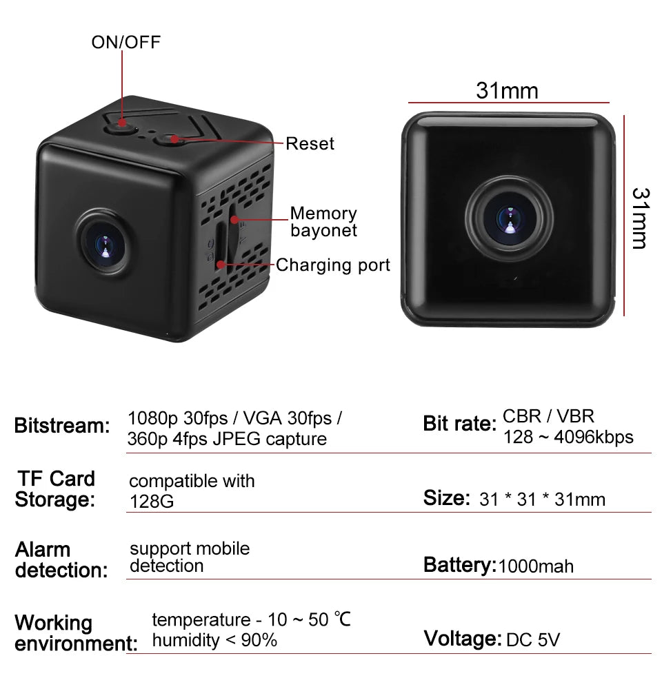 Mini HD Wireless Security Camera with Night Vision & Sound Detection - EGBull