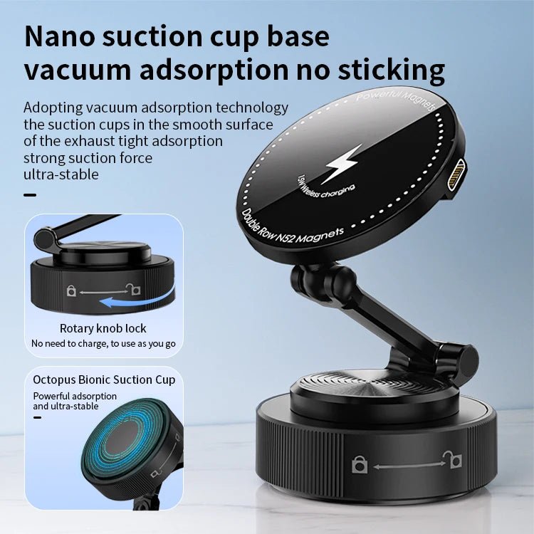 15W Wireless Charging Car Phone Mount - Folding 360° Magnetic Dashboard Holder - EGBull