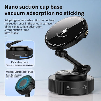 15W Wireless Charging Car Phone Mount - Folding 360° Magnetic Dashboard Holder - EGBull