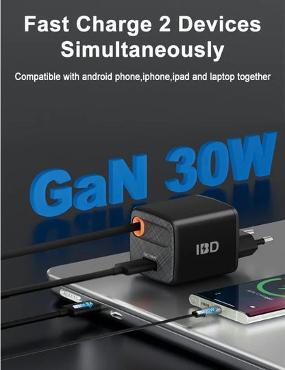 30W PD GaN Fast Charger – Retractable USB - C Travel Wall Adapter - EGBull