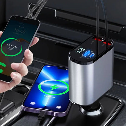 120W Retractable 4 - in - 1 USB - C Car Charger – PD Fast Charge - EGBull