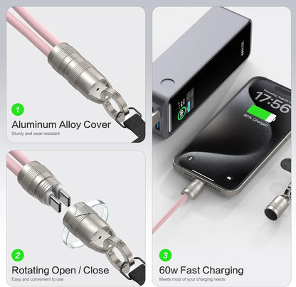 PD 60W Fast - Charging USB - C Cable with Anti - Theft Silicone Lanyard | Data Sync & Security - EGBull