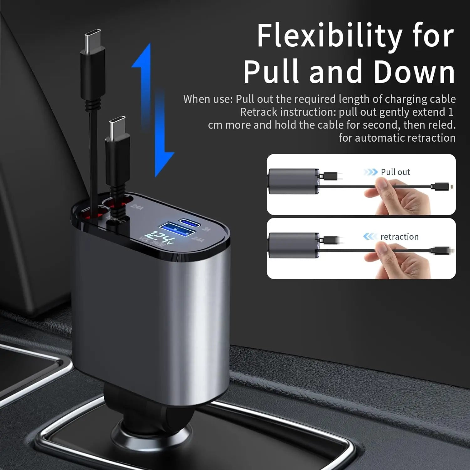 120W Retractable 4 - in - 1 USB - C Car Charger – PD Fast Charge - EGBull