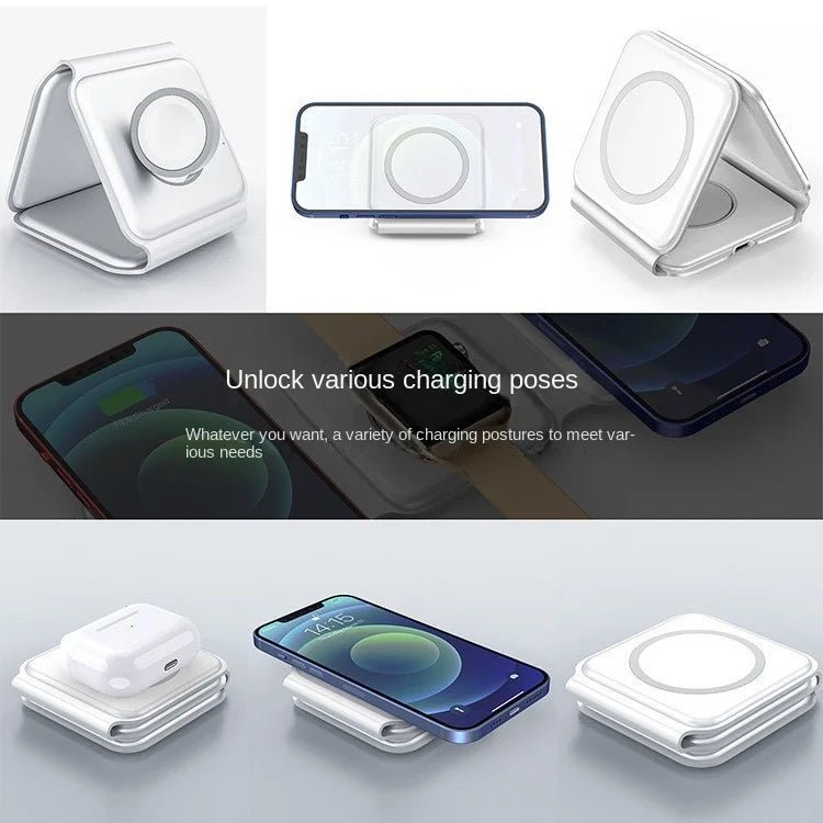 Foldable 3 - in - 1 Magnetic Wireless Charger – 15W Fast Charge QC3.0 - EGBull