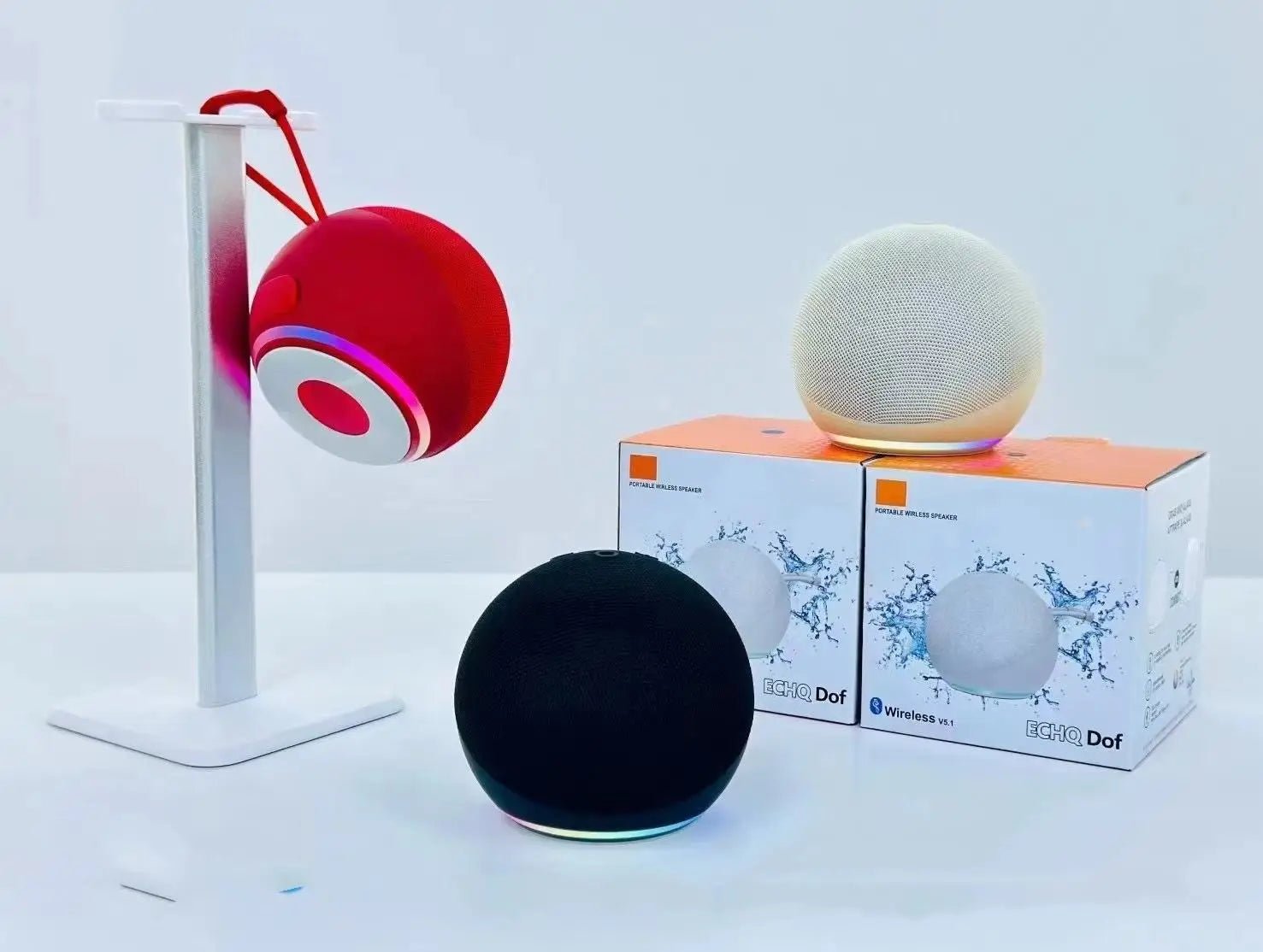 Portable 5th - Gen Echo Dot - Style Smart Speaker with RGB LED & Mini Subwoofer - EGBull