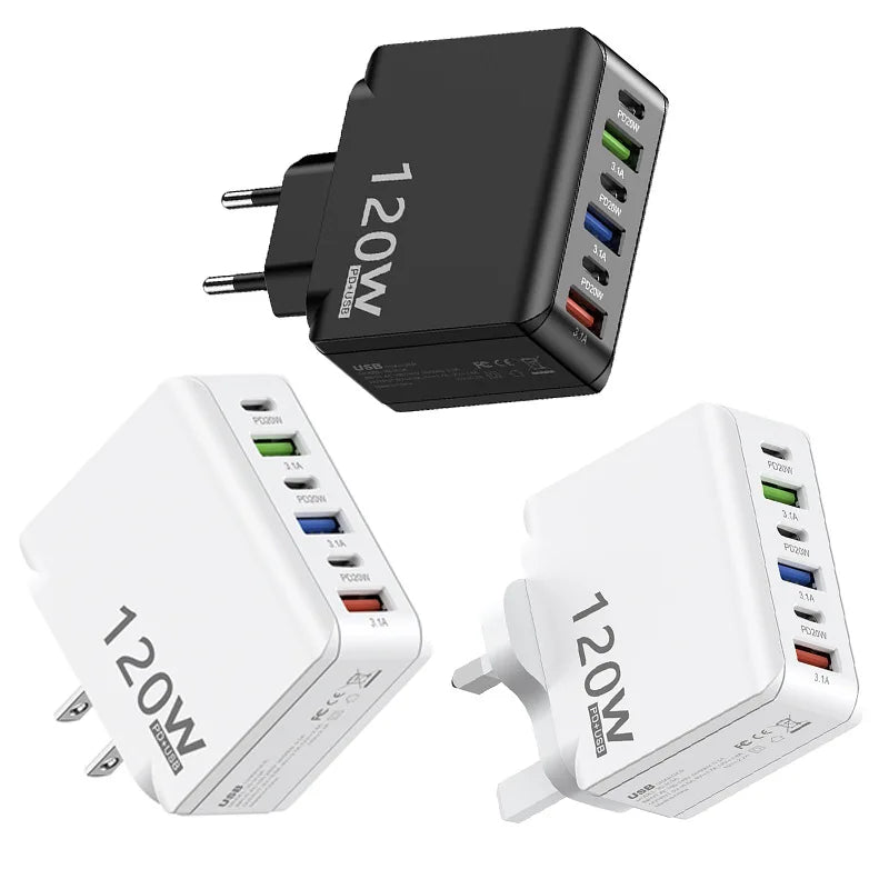 120W PD 3.0 Multi - Port Fast Charger – 3×USB - C + 3×USB - A - EGBull