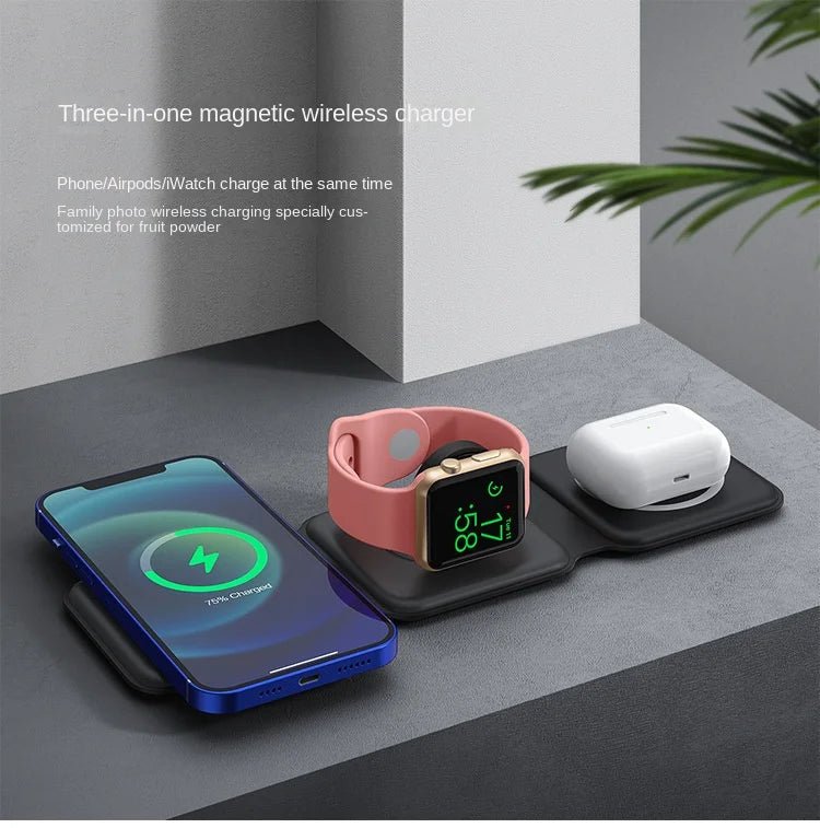 Foldable 3 - in - 1 Magnetic Wireless Charger – 15W Fast Charge QC3.0 - EGBull