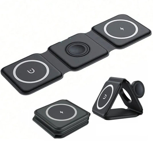 Foldable 3 - in - 1 Magnetic Wireless Charger – 15W Fast Charge QC3.0 - EGBull