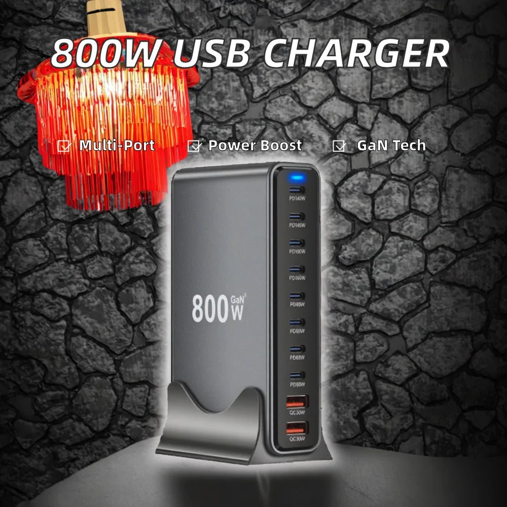 USB - C 800W 10 - Port GaN PD Charging Station | Desktop & Laptop Fast Charger EU Plug - EGBull