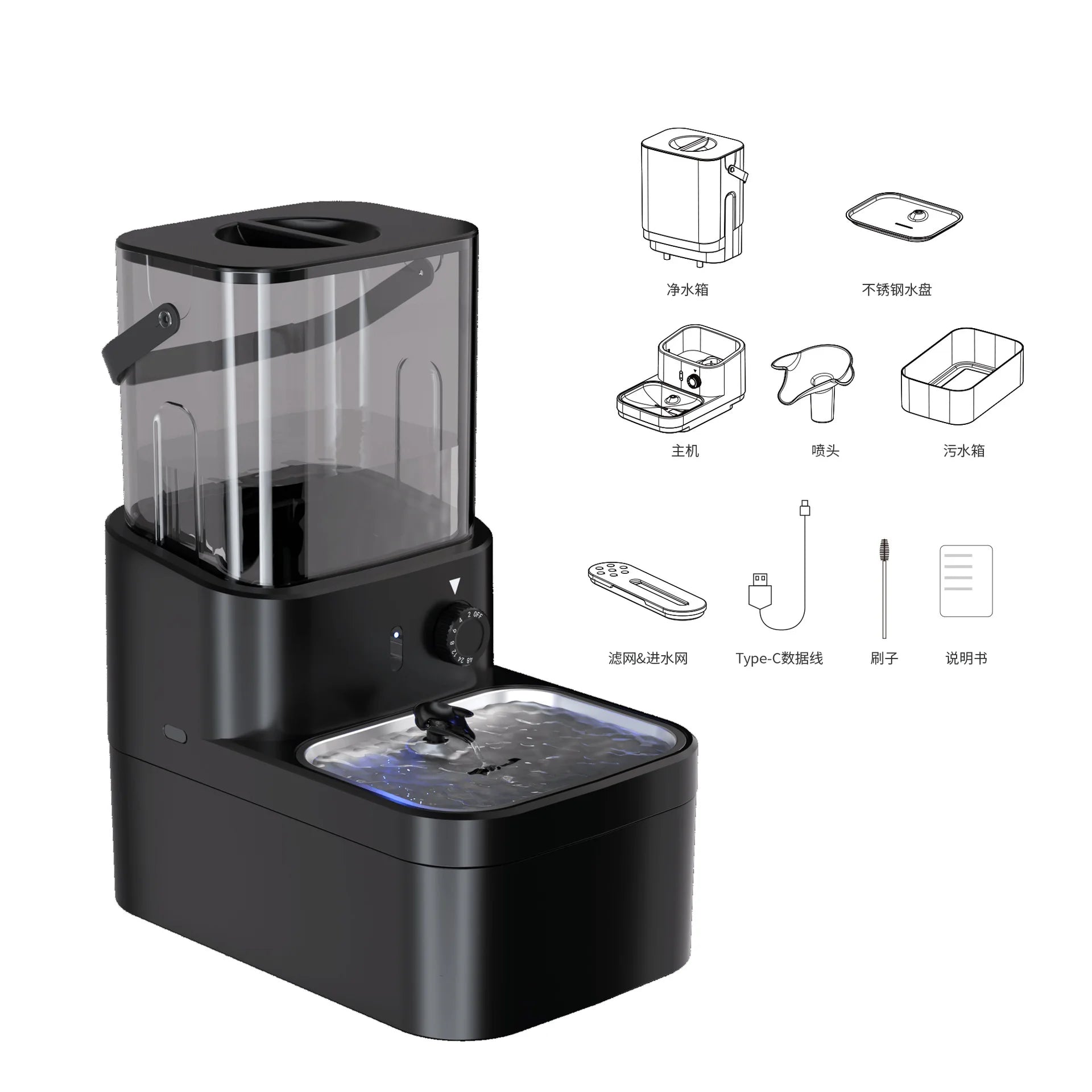 Wireless Cat Fountain with Clean and Dirty Water - EGBull